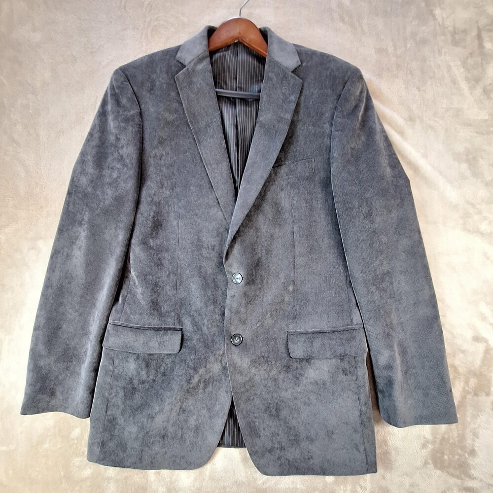 Calvin Klein Blazer Mens 40L Gray Corduroy Sport Coat Double Vented Jacket